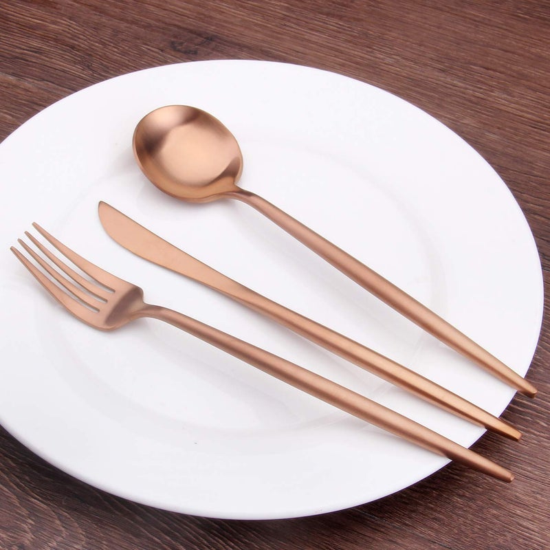 sharecook Matte Copper Silverware Set, SHARECOOK 20-Piece Stainless Steel Satin Finish Flatware Set Service for 4, Kitchen Utensil Set, Tableware Cutlery Set for Home and Restaurant - Image 5